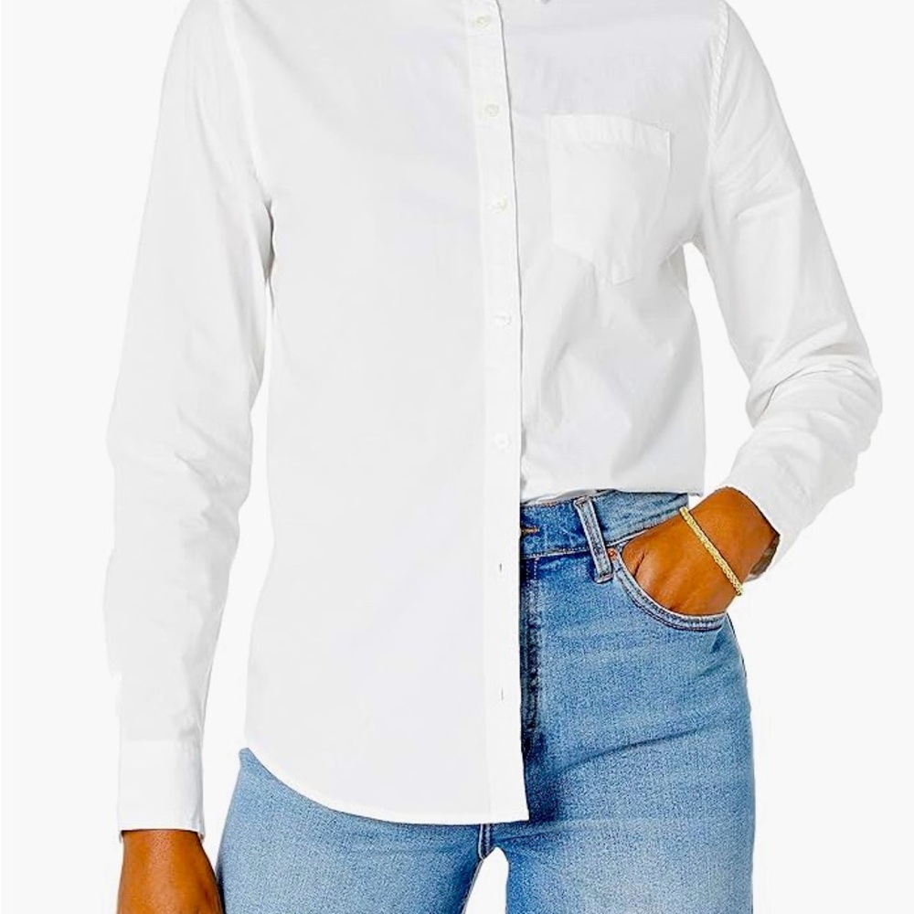 NWT White 100% Cotton long sleeve classic button up shirt XXL
